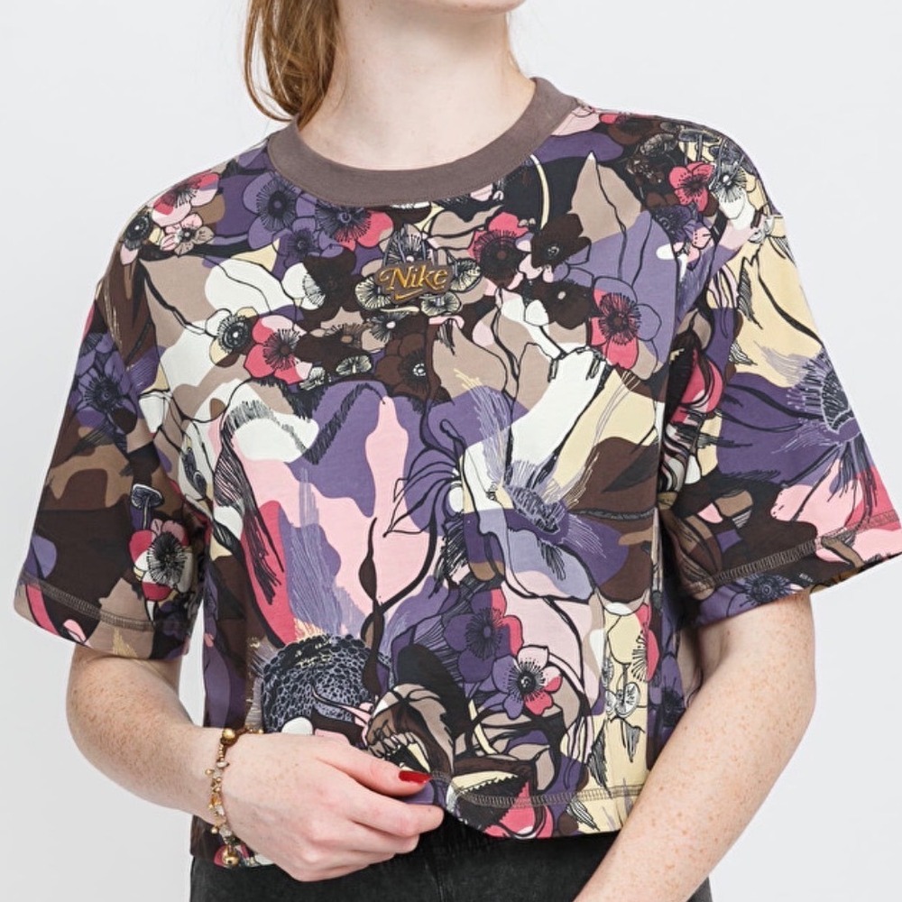 Nike Ter Sportswear Femme Floral Crop T Shirt All Over Print Womens M Sporty